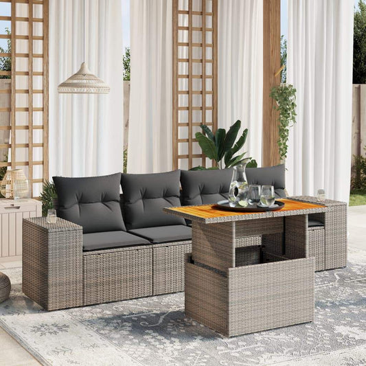 Set Divano da Giardino 5 pz con Cuscini Grigio in Polyrattan - homemem39