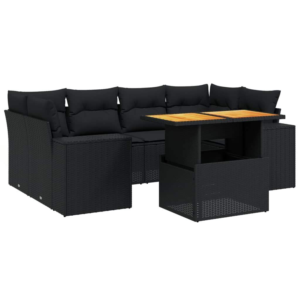 Set Divani da Giardino con Cuscini 7pz Nero Polyrattan - homemem39