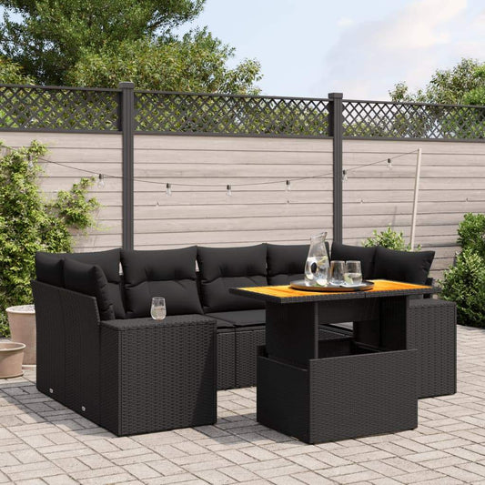 Set Divani da Giardino con Cuscini 7pz Nero Polyrattan - homemem39