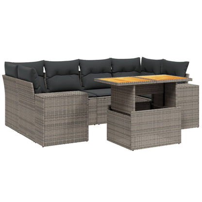 Set Divani da Giardino 7 pz con Cuscini Grigio in Polyrattan