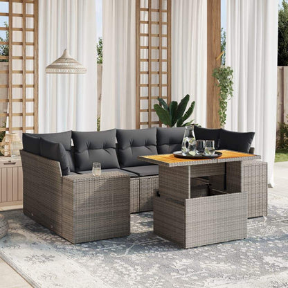Set Divani da Giardino 7 pz con Cuscini Grigio in Polyrattan - homemem39