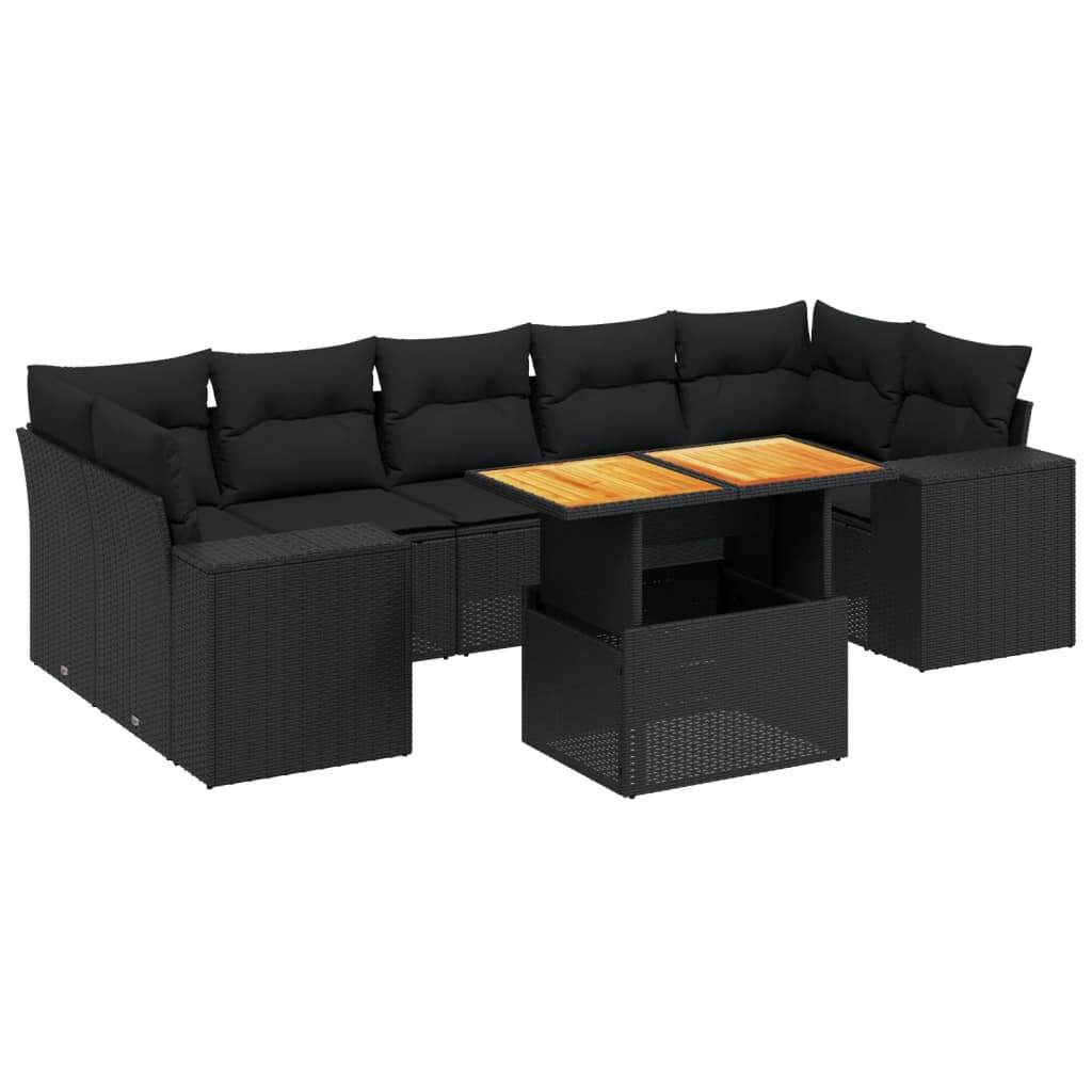 Set Divani da Giardino con Cuscini 8 pz Nero in Polyrattan - homemem39