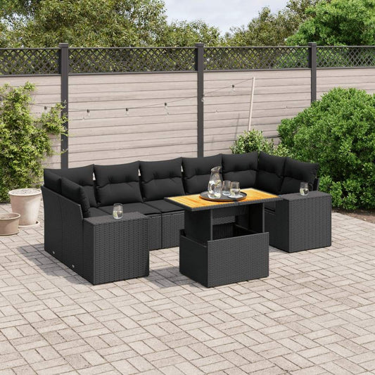 Set Divani da Giardino con Cuscini 8 pz Nero in Polyrattan - homemem39