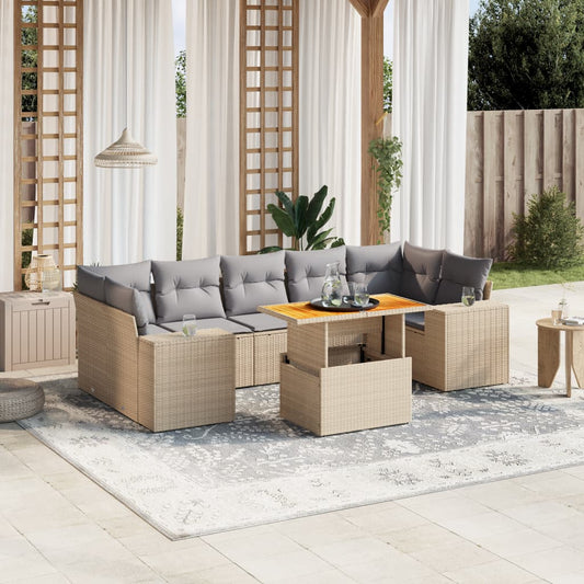 Set Divano da Giardino 8 pz con Cuscini Beige in Polyrattan