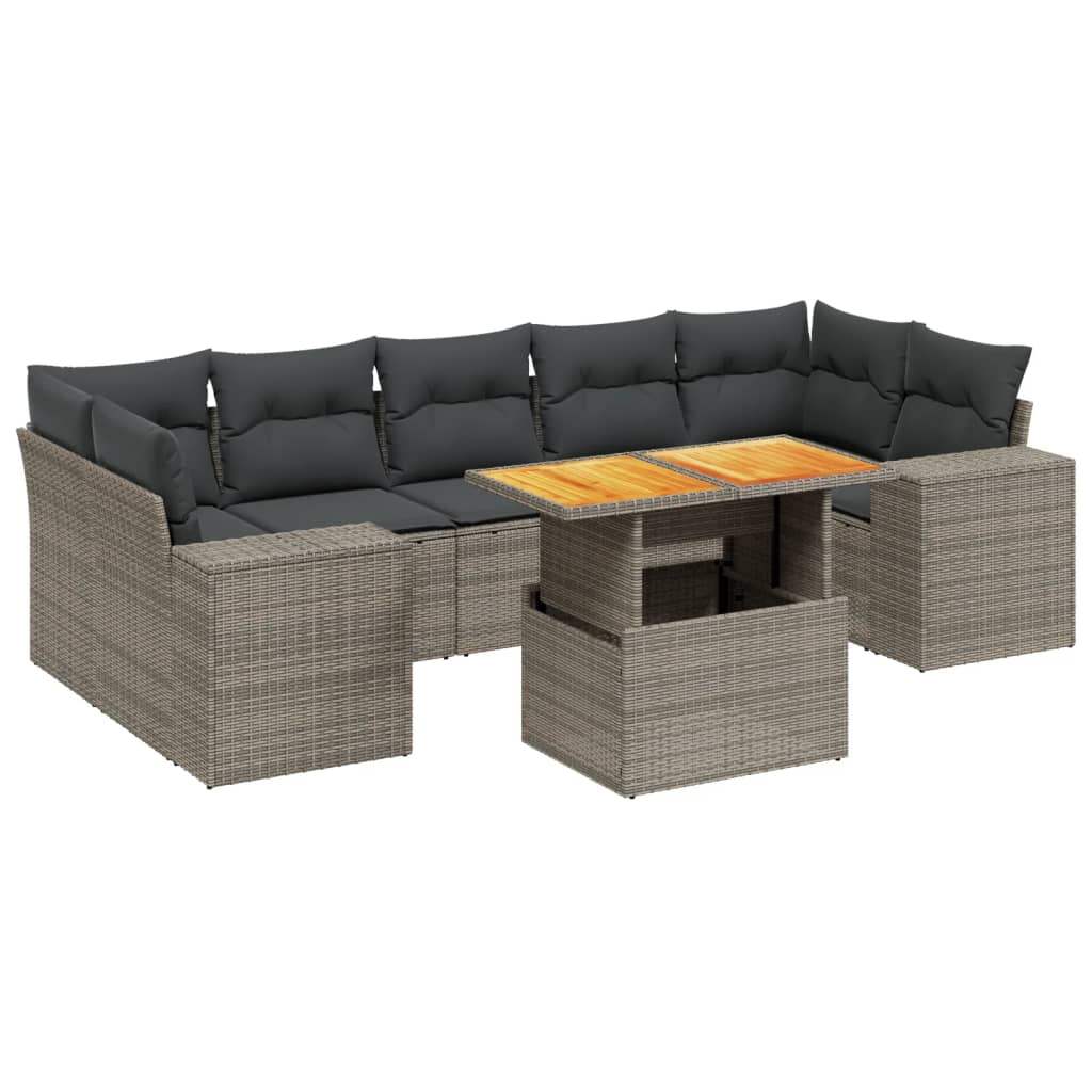 Set Divano da Giardino 8 pz con Cuscini Grigio in Polyrattan - homemem39