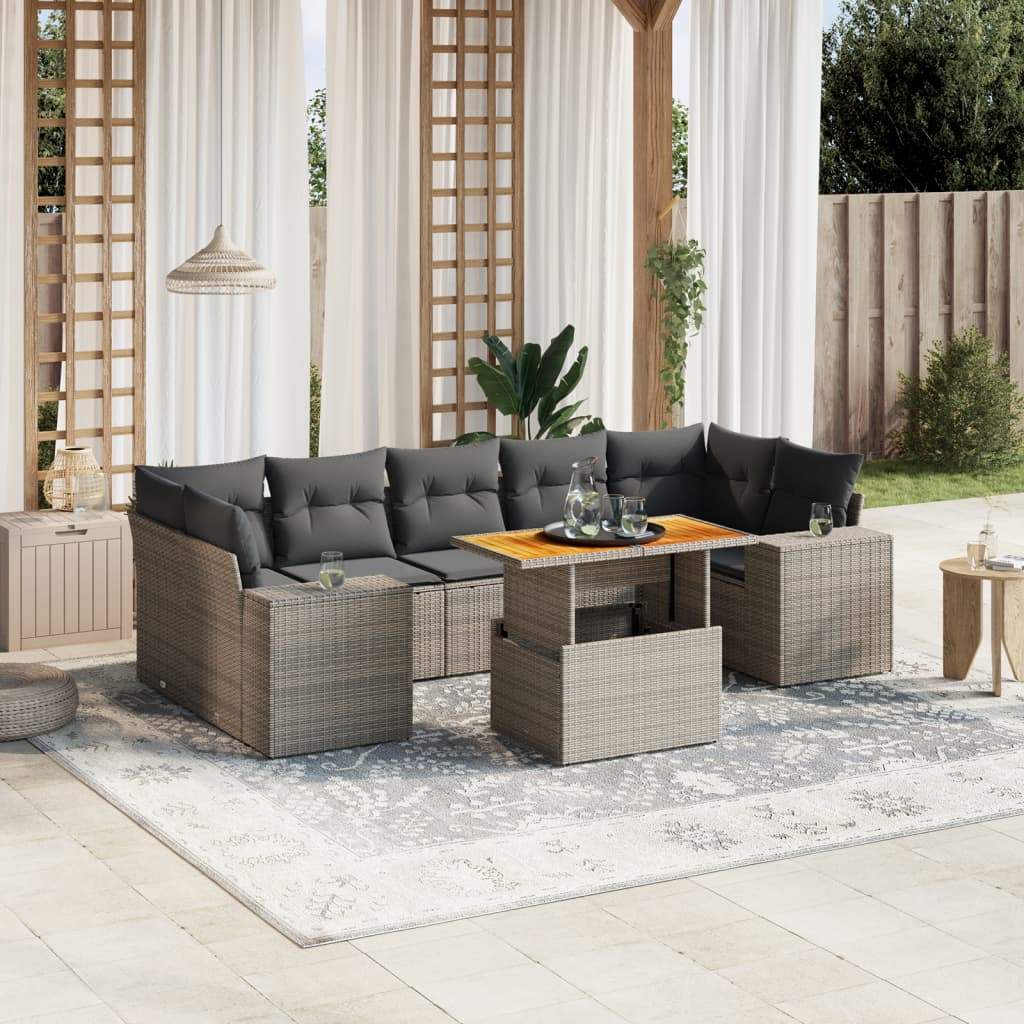 Set Divano da Giardino 8 pz con Cuscini Grigio in Polyrattan - homemem39