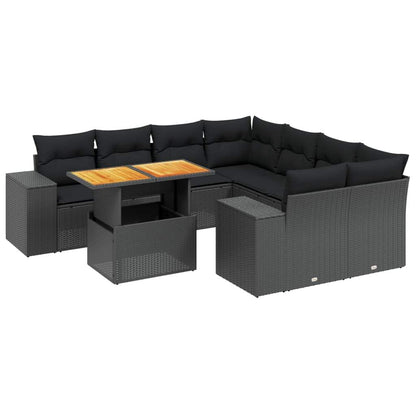 Set Divani da Giardino 9 pz con Cuscini Nero in Polyrattan - homemem39