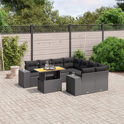 Set Divani da Giardino 9 pz con Cuscini Nero in Polyrattan - homemem39