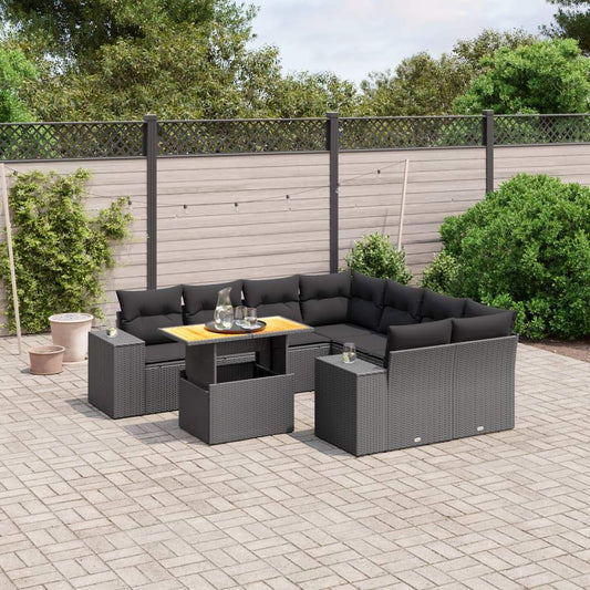 Set Divani da Giardino 9 pz con Cuscini Nero in Polyrattan - homemem39