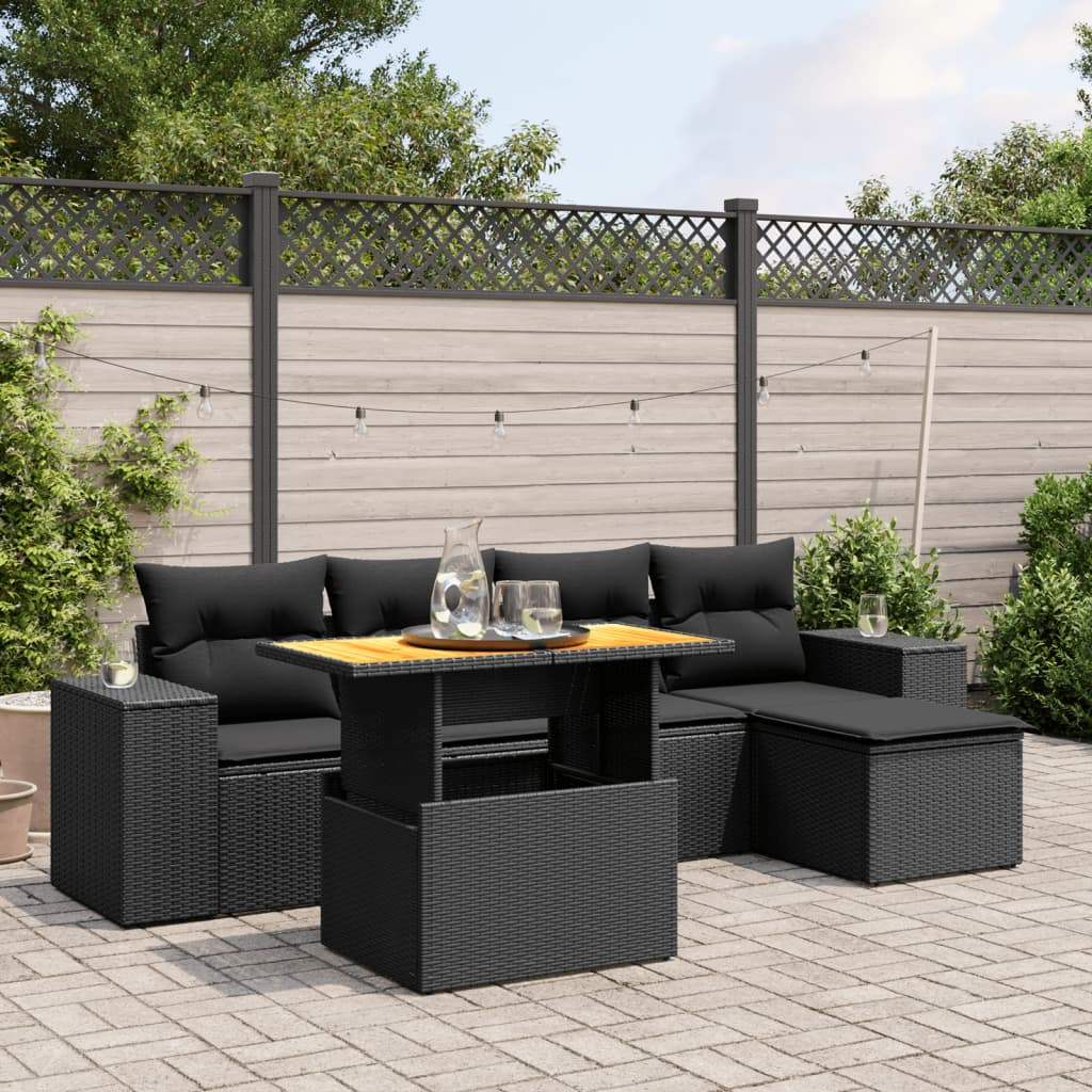 Set Divano da Giardino 6 pz con Cuscini Nero in Polyrattan - homemem39