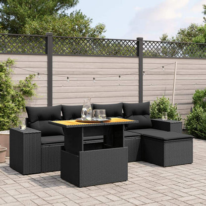Set Divano da Giardino 6 pz con Cuscini Nero in Polyrattan - homemem39