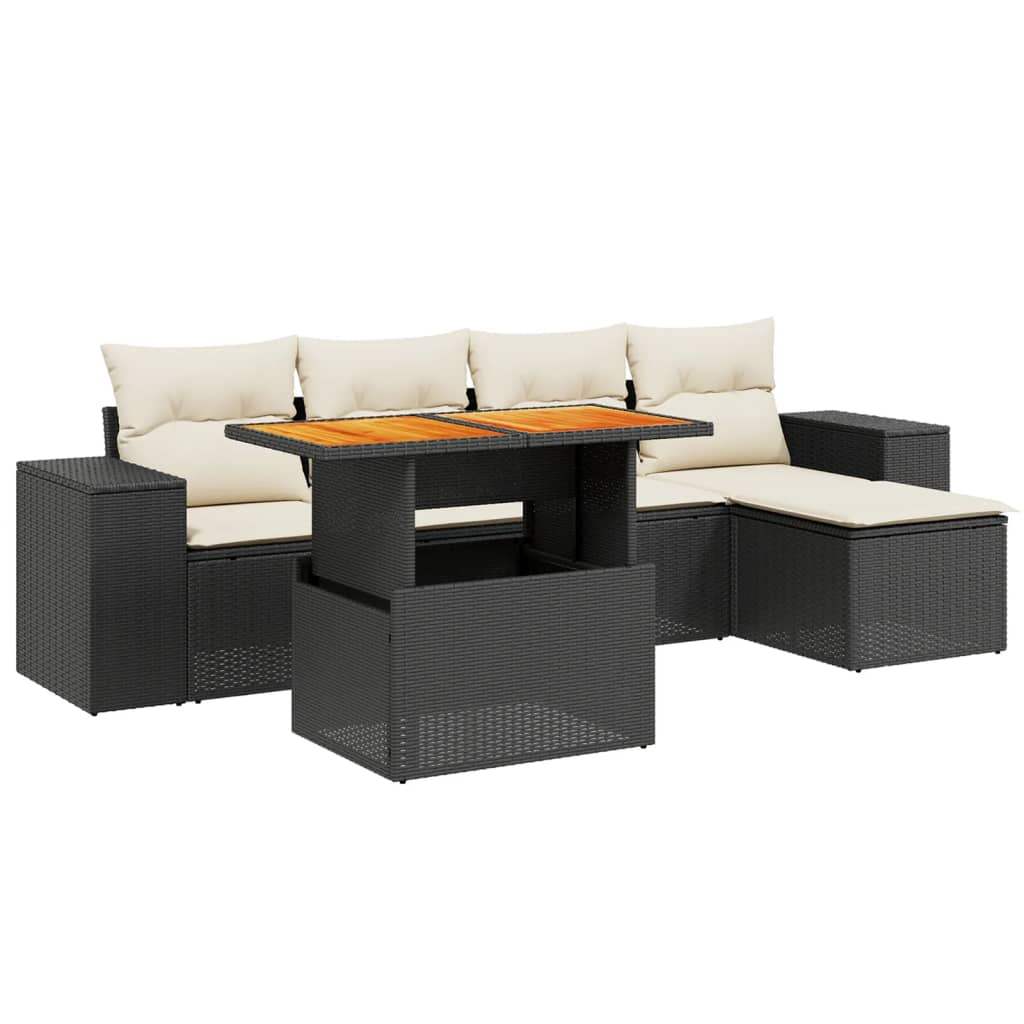 Set Divano da Giardino 6 pz con Cuscini Nero in Polyrattan - homemem39