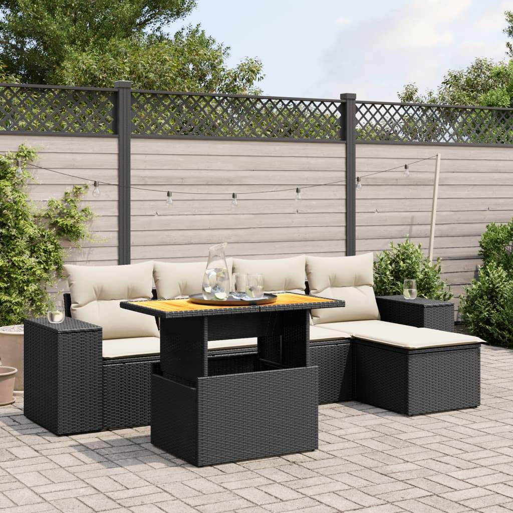 Set Divano da Giardino 6 pz con Cuscini Nero in Polyrattan - homemem39