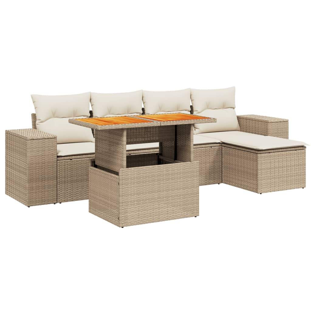 Set Divano da Giardino 6 pz con Cuscini Beige in Polyrattan - homemem39