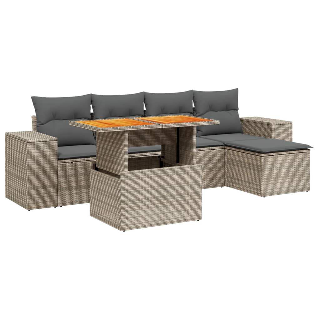 Set Divano da Giardino 6 pz con Cuscini Grigio in Polyrattan - homemem39