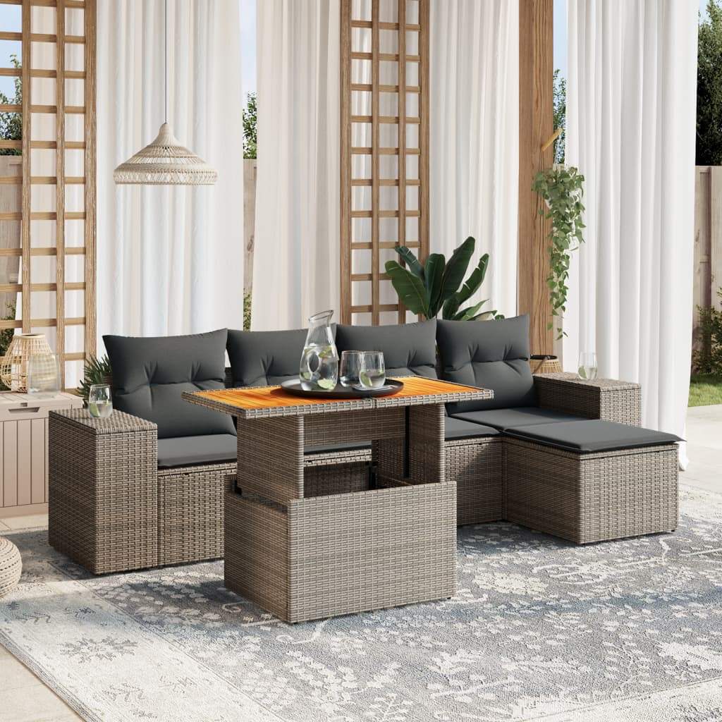 Set Divano da Giardino 6 pz con Cuscini Grigio in Polyrattan - homemem39