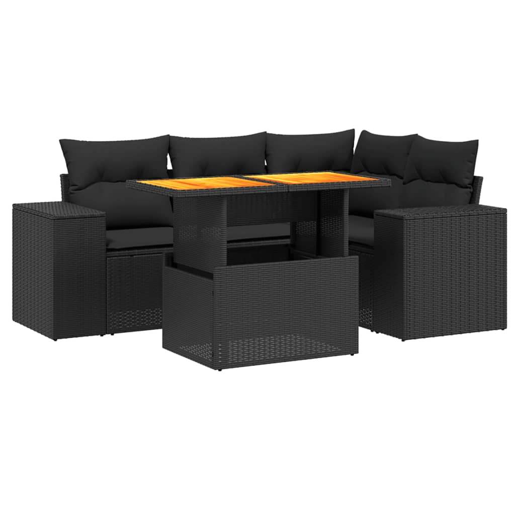 Set Divani da Giardino 5 pz con Cuscini in Polyrattan Nero - homemem39