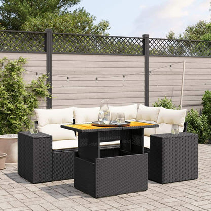 Set Divani da Giardino 5 pz con Cuscini in Polyrattan Nero - homemem39