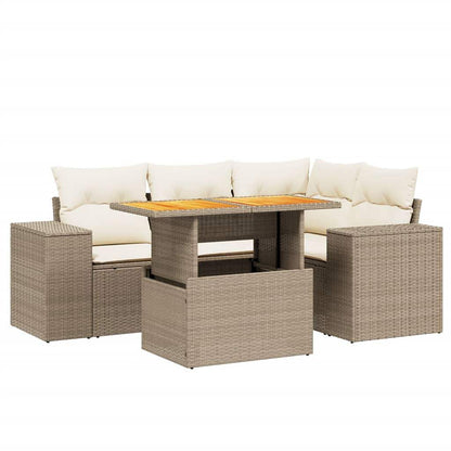 Set Divano da Giardino 5 pz con Cuscini Beige in Polyrattan - homemem39