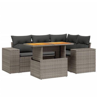 Set Divano da Giardino 5 pz con Cuscini Grigio in Polyrattan - homemem39