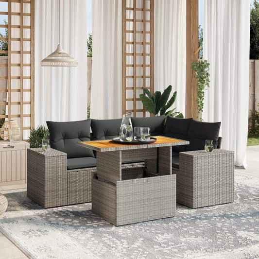 Set Divano da Giardino 5 pz con Cuscini Grigio in Polyrattan - homemem39