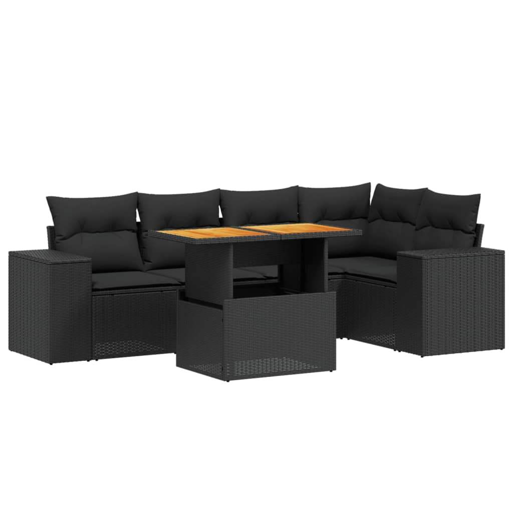 Set Divano da Giardino 6 pz con Cuscini Nero in Polyrattan - homemem39