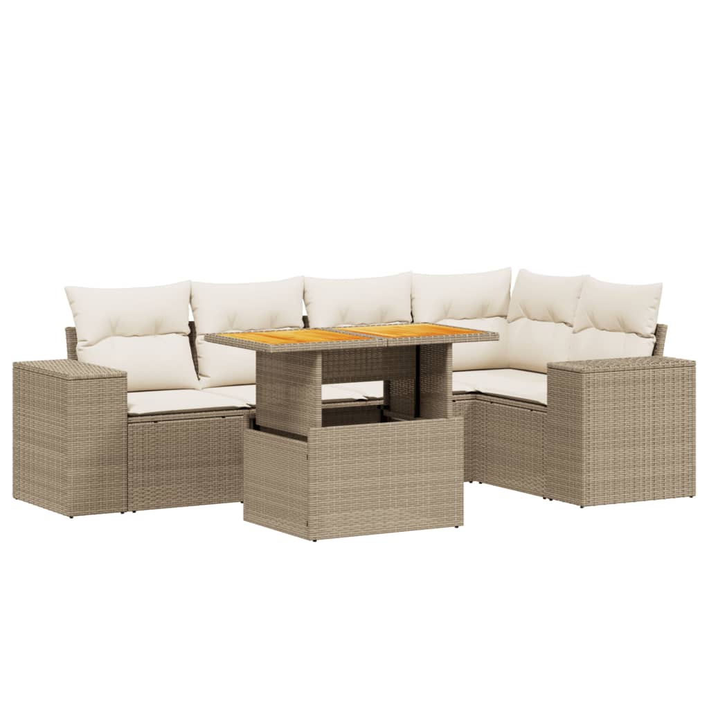 Set Divano da Giardino 6 pz con Cuscini Beige in Polyrattan