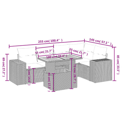 Set Divano da Giardino 6 pz con Cuscini Beige in Polyrattan