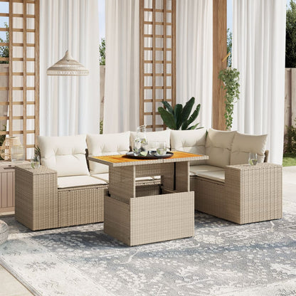 Set Divano da Giardino 6 pz con Cuscini Beige in Polyrattan