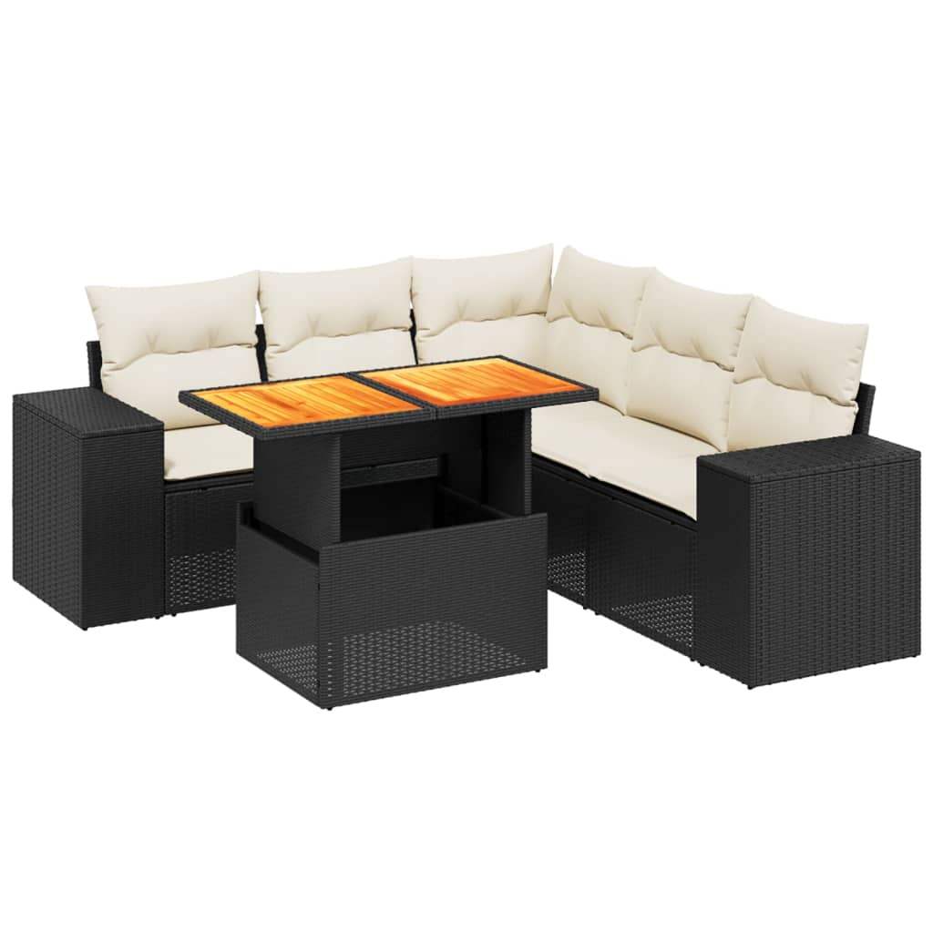 Set Divano da Giardino 6 pz con Cuscini Nero in Polyrattan - homemem39