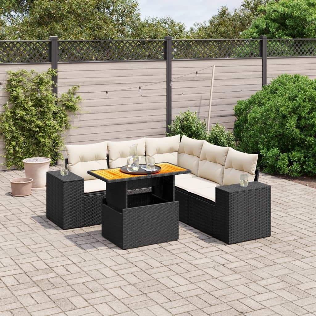 Set Divano da Giardino 6 pz con Cuscini Nero in Polyrattan - homemem39