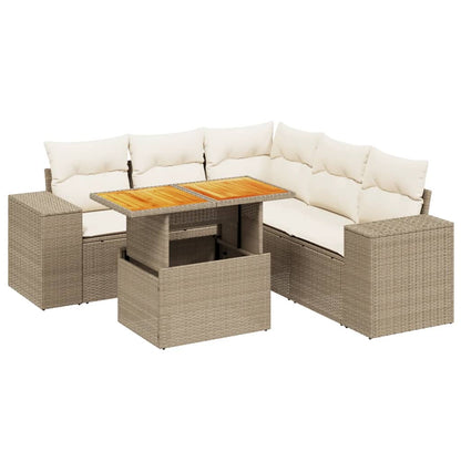 Set Divano da Giardino 6 pz con Cuscini Beige in Polyrattan