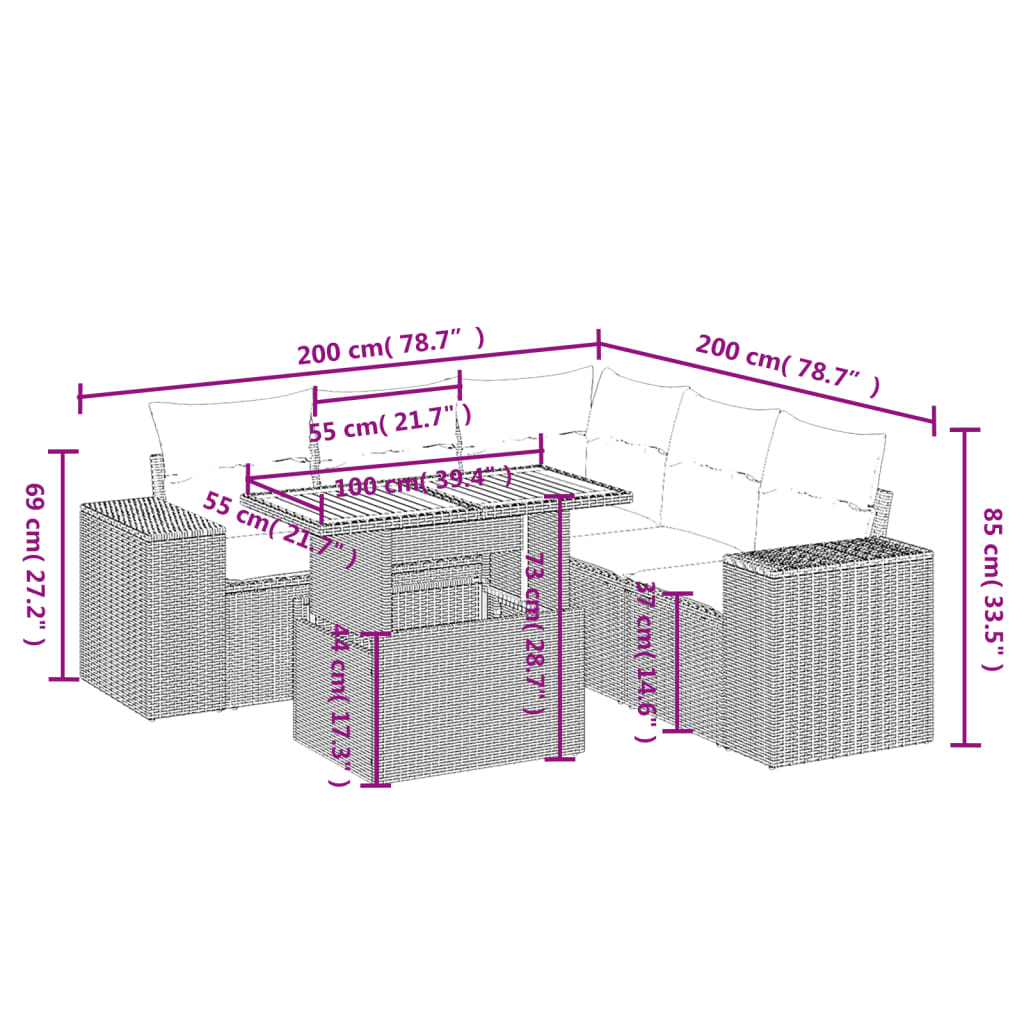 Set Divano da Giardino 6 pz con Cuscini Beige in Polyrattan