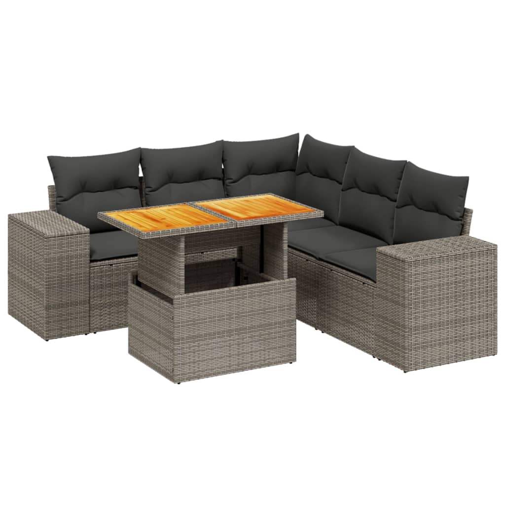 Set Divano da Giardino 6 pz con Cuscini Grigio in Polyrattan - homemem39