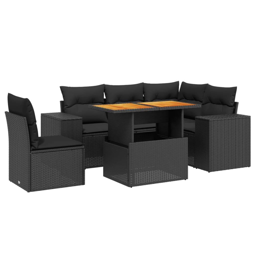 Set Divano da Giardino 6 pz con Cuscini Nero in Polyrattan - homemem39