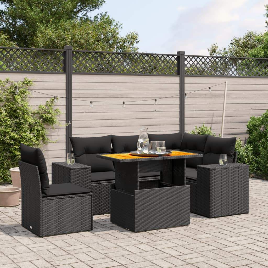 Set Divano da Giardino 6 pz con Cuscini Nero in Polyrattan - homemem39