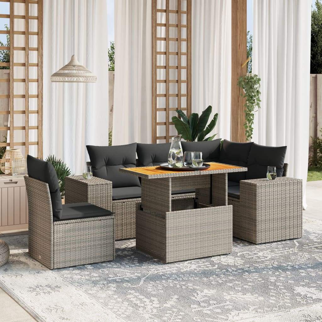 Set Divano da Giardino 6 pz con Cuscini Grigio in Polyrattan - homemem39