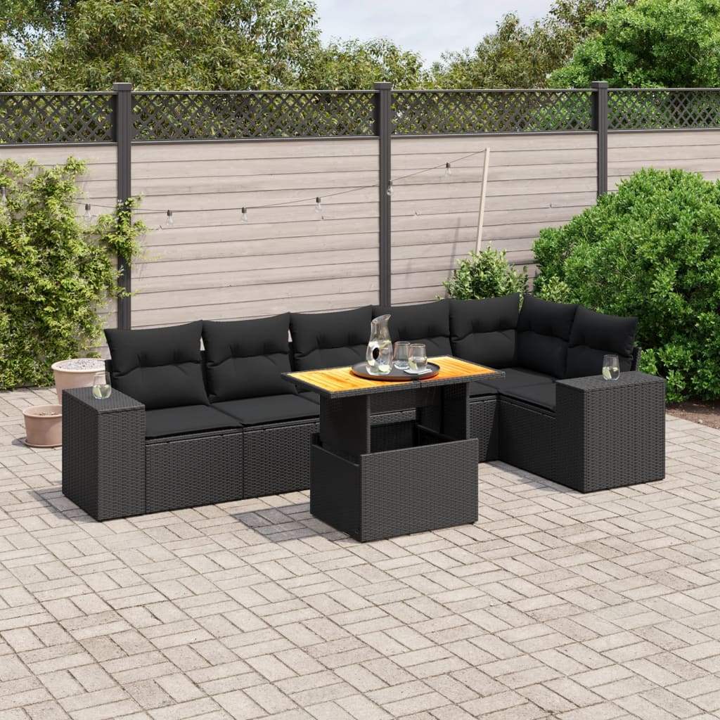 Set Divani da Giardino con Cuscini 7pz Nero Polyrattan - homemem39