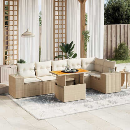 7-piece Garden Sofa Set with Beige Polyrattan Cushions