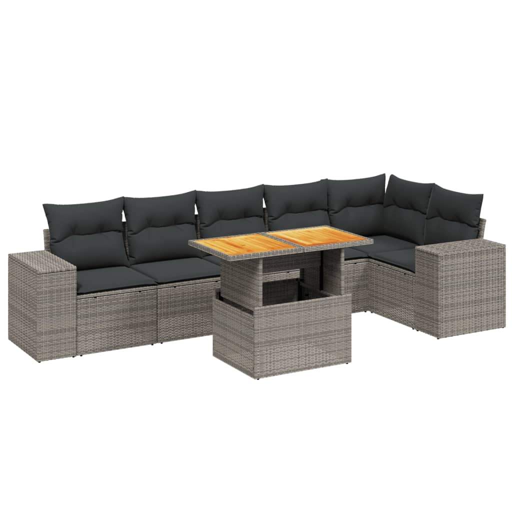 Set Divani da Giardino 7 pz con Cuscini Grigio in Polyrattan - homemem39