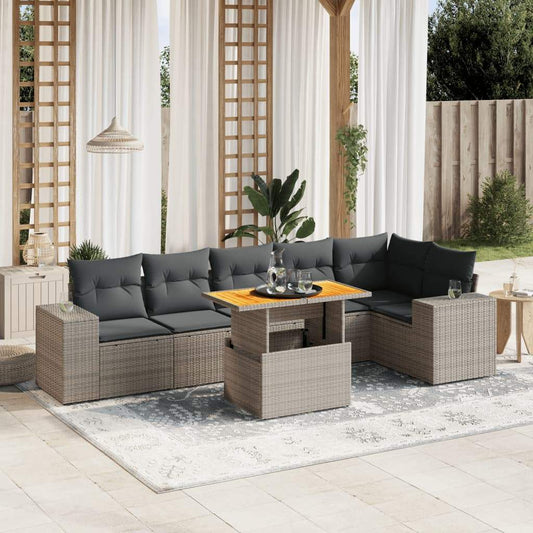 Set Divani da Giardino 7 pz con Cuscini Grigio in Polyrattan - homemem39