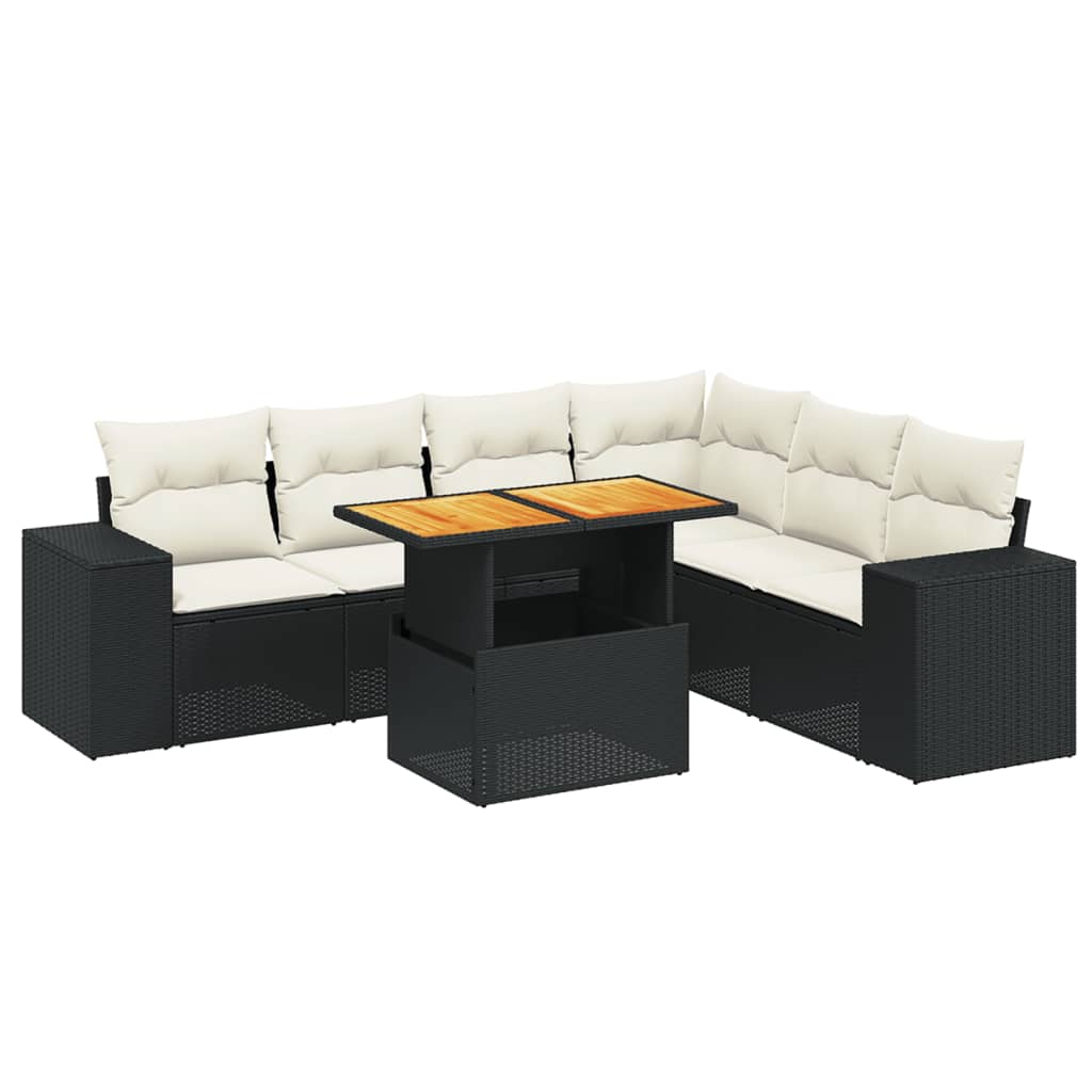 Set Divani da Giardino con Cuscini 7pz Nero Polyrattan