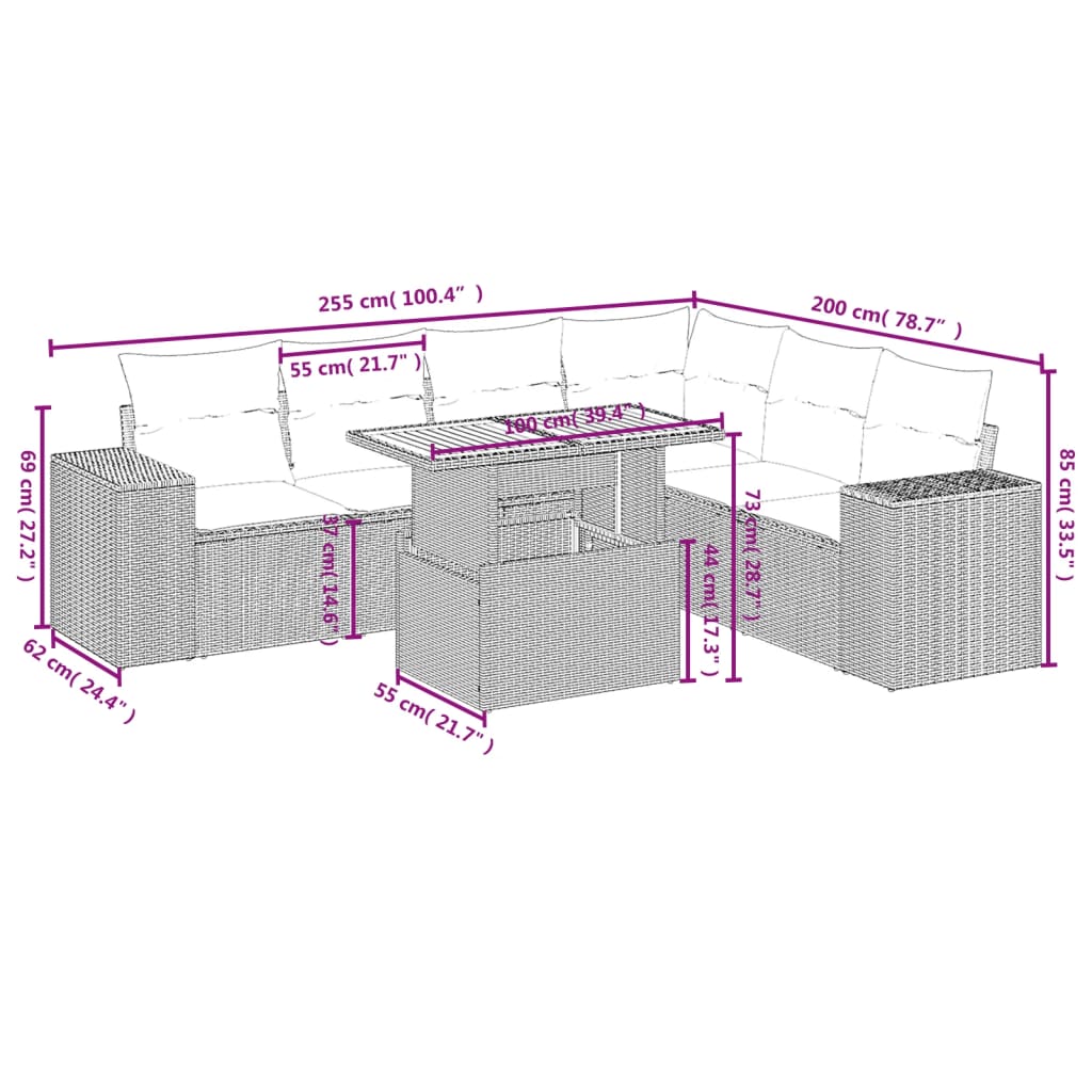 Set Divani da Giardino con Cuscini 7pz Nero Polyrattan