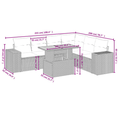 Set Divani da Giardino 7 pz con Cuscini Beige in Polyrattan