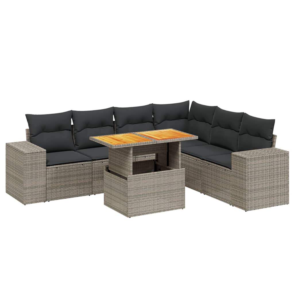Set Divani da Giardino 7 pz con Cuscini Grigio in Polyrattan - homemem39