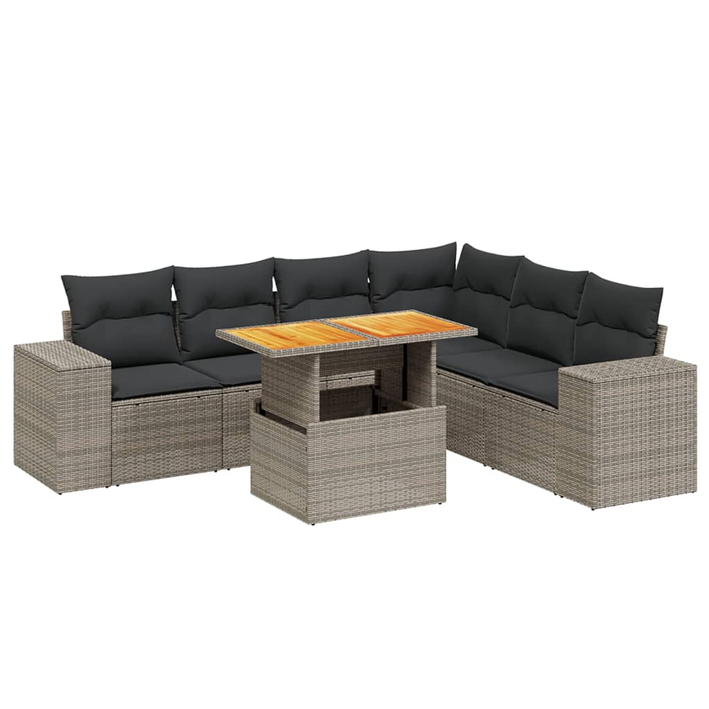 Set Divani da Giardino 7 pz con Cuscini Grigio in Polyrattan