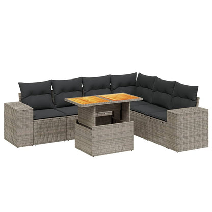 Set Divani da Giardino 7 pz con Cuscini Grigio in Polyrattan