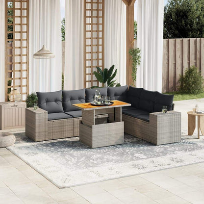 Set Divani da Giardino 7 pz con Cuscini Grigio in Polyrattan - homemem39