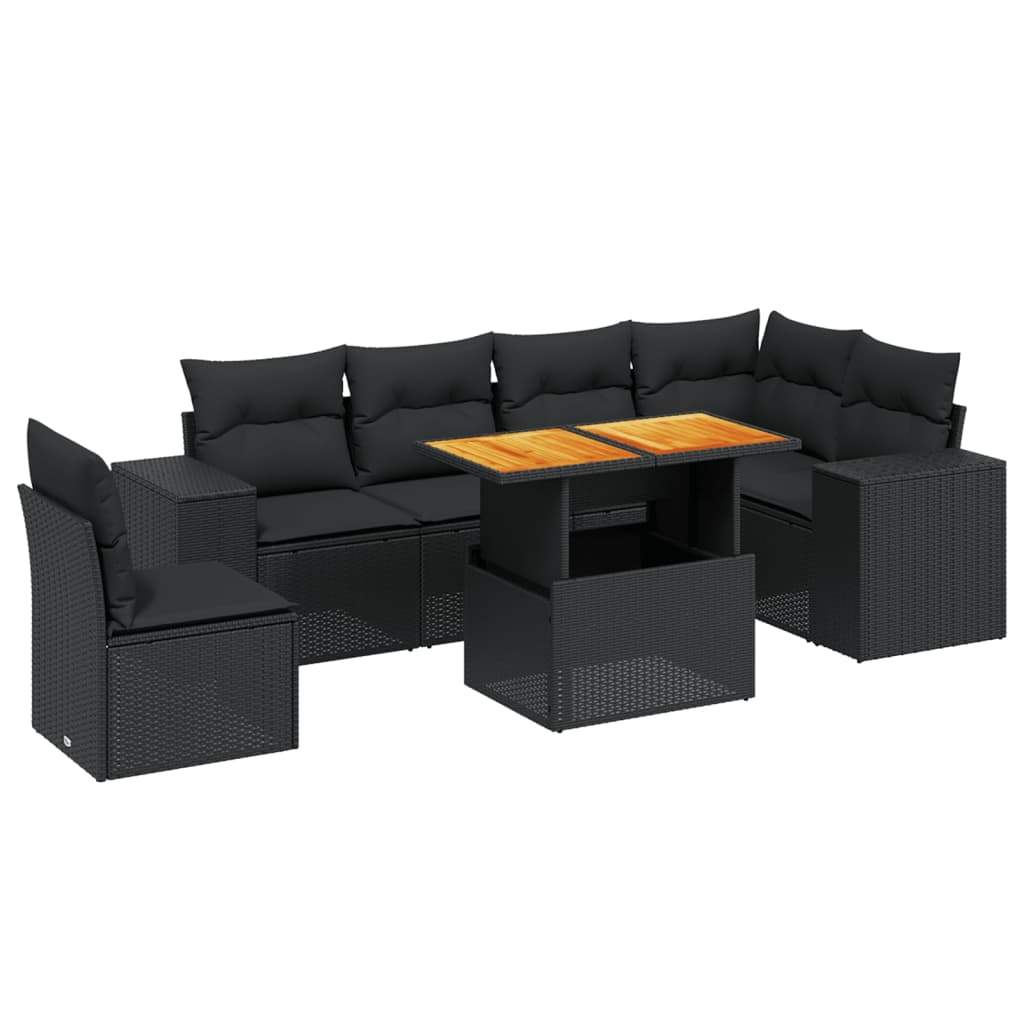 Set Divani da Giardino con Cuscini 7pz Nero Polyrattan - homemem39