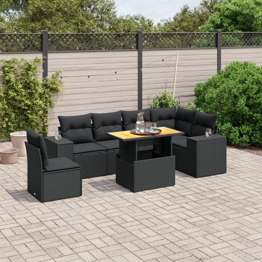 Set Divani da Giardino con Cuscini 7pz Nero Polyrattan